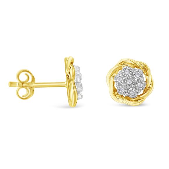 Yellow Gold Plated Sterling Silver Diamond Rose Earrings - Picture 3 of 6